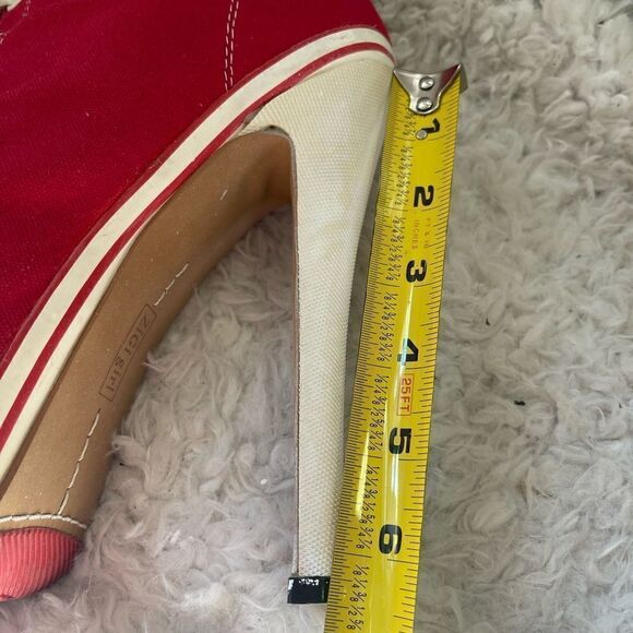 Zigi Girl Salute Red canvas lace up ankle hidden platform heels beige trimsSZ8.5 - Picture 9 of 12